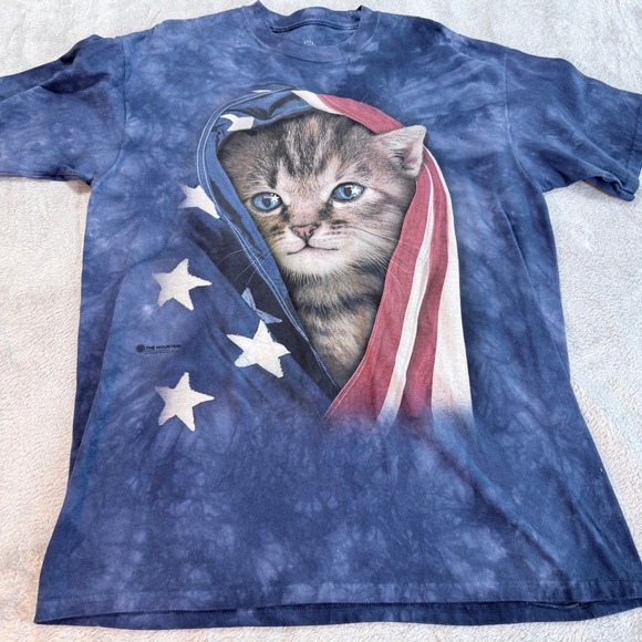 The Mountain Other - The Mountain Patriotic Kitten American Flag Tie Dye T Shirt XL Vintage 2014 Y2k